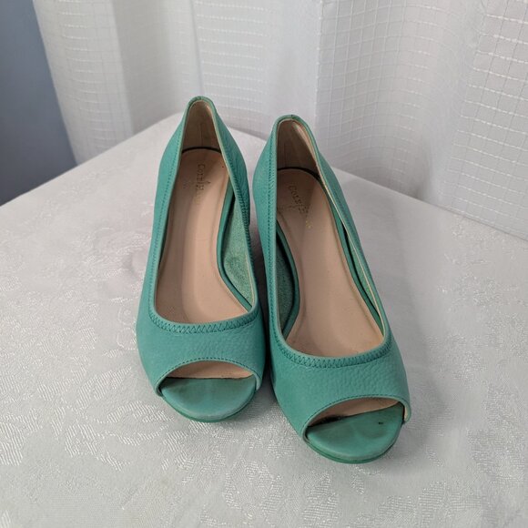 Cole Haan Turquoise  Peep Toe Wedges , Suede Leather, Size 7B - Picture 3 of 5